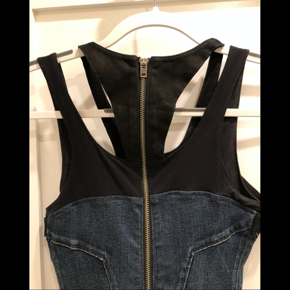 HELMUT LANG Denim & black suede and stretch dress - Picture 4 of 6